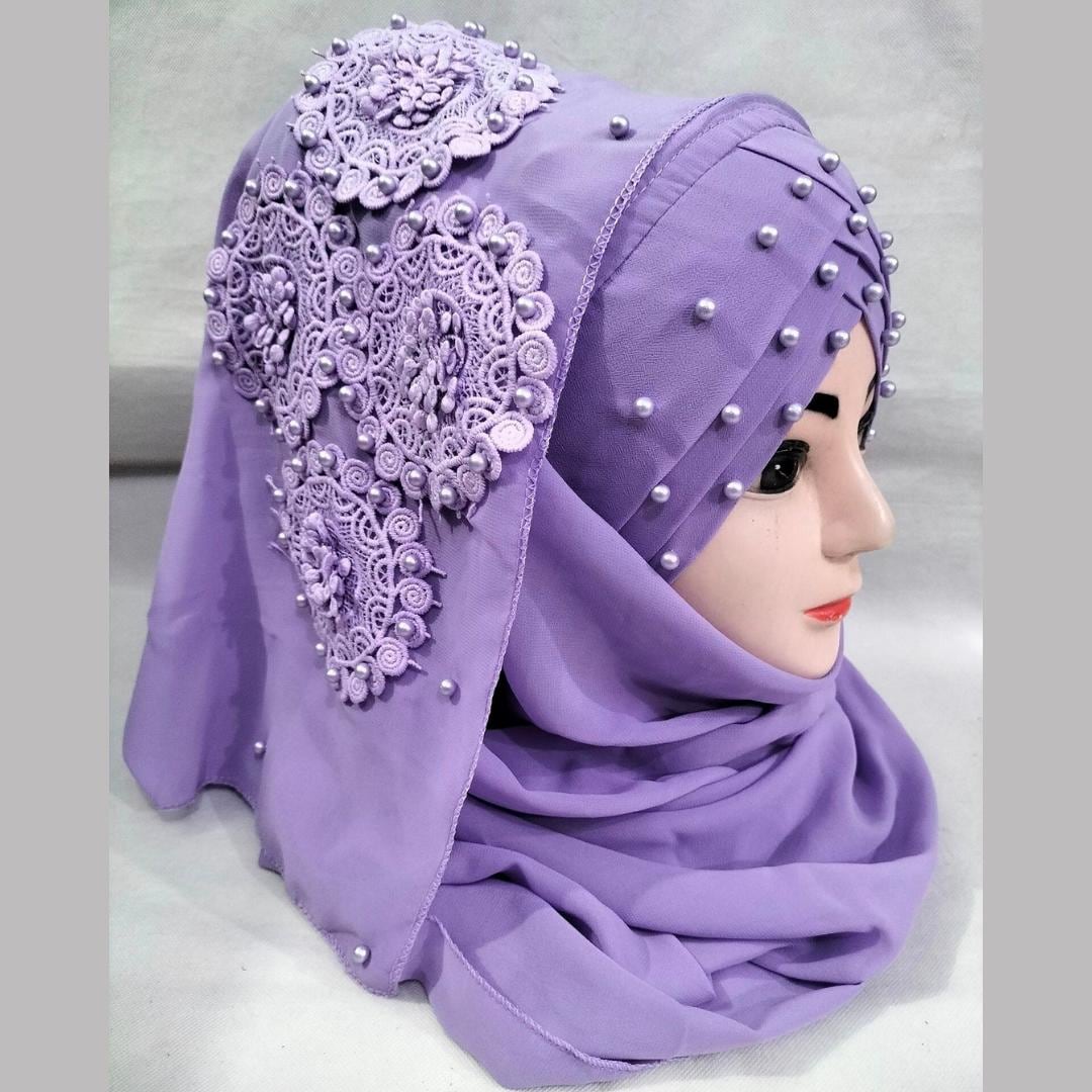 Buy Pearl Chiffon Hijab: Ready to Wear Scarf With Flower Online in India 