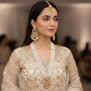 Colgante Farshi Kundan de oro indio pakistaní con perla larga y piedras