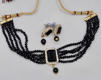 Austrian Stone Choker Necklace Set: Bollywood Bridal Jewelry