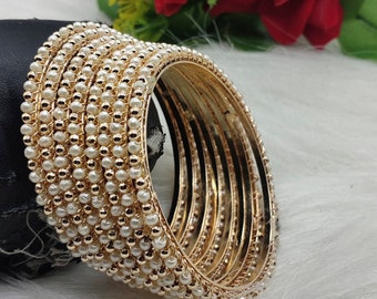 Indian Desi Bollywood Style Jewellery Gold and Silver Base Austrian Stone Stones Pearls Bangles Womens Wedding Bangles Pearl Bangles Gifts