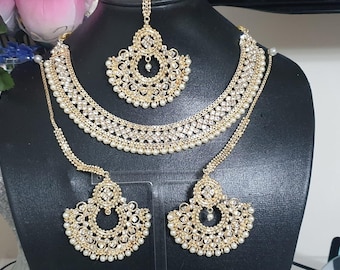 New Stylish Manjoos Collar Set In Polki Bollywood Indian Style Women Party Jewellery Sets Gold