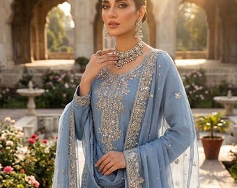 Customized Heavy Embroidered Occasion Wear | Made To Order Wedding Guest Dress | Desi Party Wear Suits | Handwork Adda Work Dresses