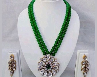 Kundan & Pearls Necklace Set: Indian Gold Finish Bollywood Jewelry Pendant Style