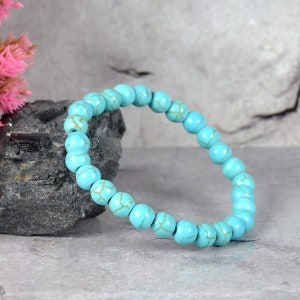 Handmade Turquoise Bracelet - 8mm Beads, Adjustable Unisex Cuff, Perfect Gift Jewelry