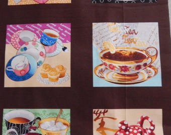 Patchwork fabric, tea motifs, cotton