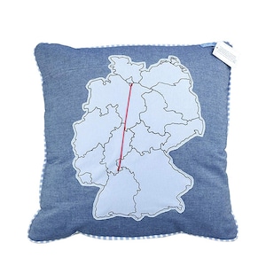 Federa per cuscino federa per cuscino regalo mappa delle relazioni a lunga distanza della Germania blu rosso lana: 38,5 x 38,5 cm ringelsuse del commercio equo e solidale