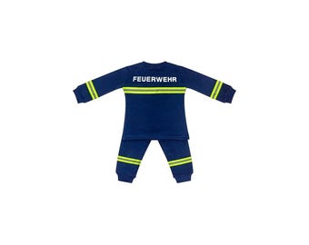 Firefighter pajamas for boys – firefighter costume – children's pajamas made of cotton, two-piece, dark blue, sizes 80–134