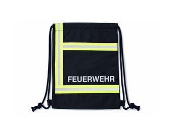 Firefighter children's bag, children's kindergarten bag, boys' gym bag, drawstring bag, 31 x 23 cm, dark blue, cotton, striped, firefighter