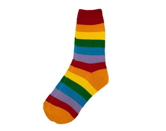 Calcetines de rayas de colores Calcetines de lana Calcetines de casa Coloridos colores del arco iris anillados Rayas Tamaño unisex 38-45 Comercio justo Cálido Suave Grueso Invierno