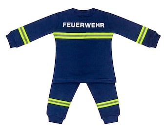 Schlafanzug Kinder Feuerwehrmann Feuerwehr Kinderschlafanzug Jungen blau  Jungs Kostüm Kinderkostüm Baumwolle Pyjama Kinderpyjama zweiteilig
