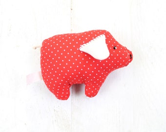Baby rattle pig, baby rattle, piglet teether, red and white polka dots, 17 x 10 cm, cotton toy, gift for babies and toddlers