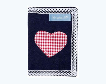 Cute Passport Holder Cover Dark Blue 19 x 14 cm Cotton Red White Heart Ringelsuse