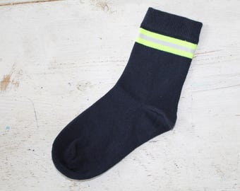 Children's Firefighter Socks, Boys' Firefighter Socks, Size 23-34, Dark Blue, Neon Yellow, Cotton