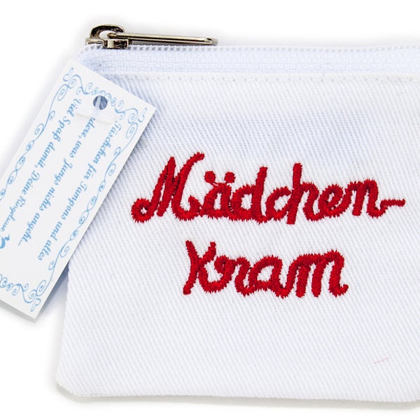 Tampon bag, tampon bag, storage for tampons, girls' stuff, 7 x 7 cm, white, red embroidery, cotton, fair production