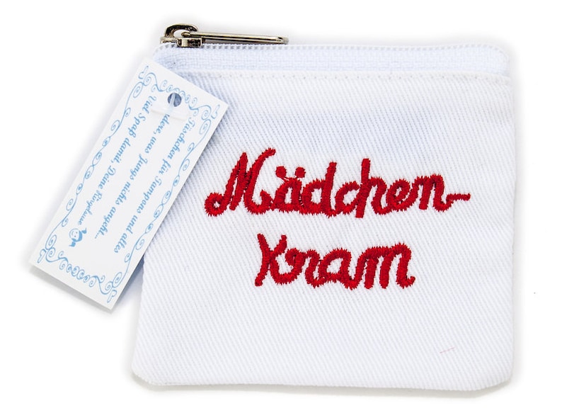 Tampon bag, tampon bag, storage for tampons, girls' stuff, 7 x 7 cm, white, red embroidery, cotton, fair production image 1