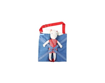 Lucky Pig Claudine Cuddly Toy Pig Piggy Gift Girls Children Soft Toy with Blue Carrying Bag 30 x 30 cm Linen Ringelsuse