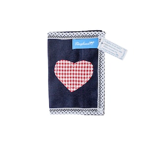 Cute Passport Holder Cover Dark Blue 19 x 14 cm Cotton Red White Heart Ringelsuse