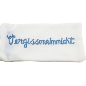 White Pill Case Box Blue Embroidery Forget Me Not 6 x 11 cm Cotton Ringelsuse