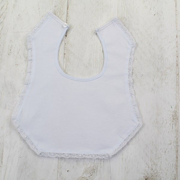 Fine Baby Bib White Bib Baby Bib Girl Babies with Lace Border Button Special Occasions Cotton