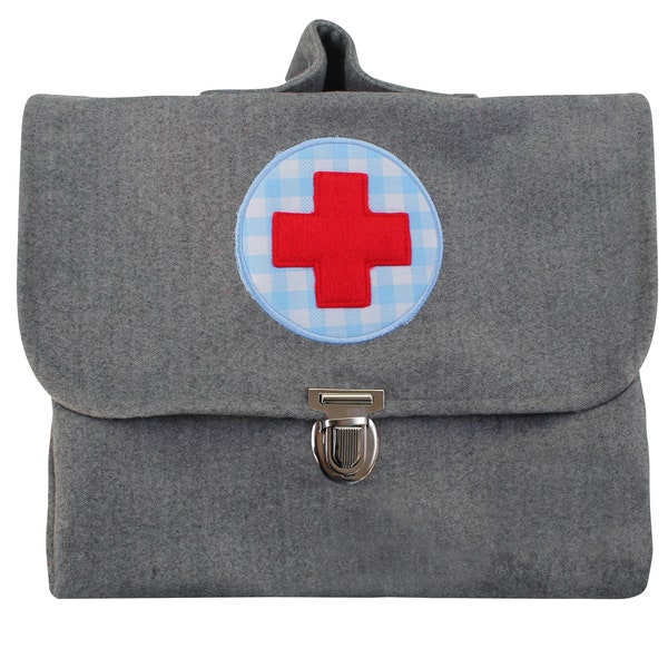 Kinder Arztkoffer Arzt Koffer Arzttasche Tasche Doktortasche Kinderarzttasche Kinderarztkoffer Filz Grau 26 x 22 cm Rotes Kreuz