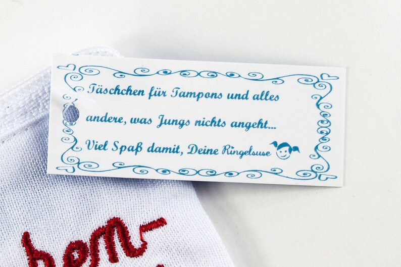 Tampon bag, tampon bag, storage for tampons, girls' stuff, 7 x 7 cm, white, red embroidery, cotton, fair production image 2