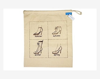 Schuhbeutel Aufbewahrung Beutel Schuhe Beige Jute Print Braun 44 x 36 cm Schuhsack Sack Kleiderbeutel Kleidersack