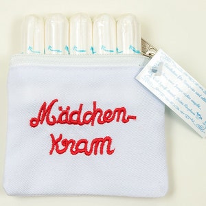 Tampon bag, tampon bag, storage for tampons, girls' stuff, 7 x 7 cm, white, red embroidery, cotton, fair production image 3