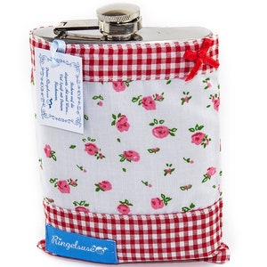 Flachmann Edelstahl mit Stoffhülle 210 ml 11 x 14 cm Blau Rot Rosa Damen Mädchen Schnapsflasche JGA Junggesellinnenabschied Flachmänner Bild 1