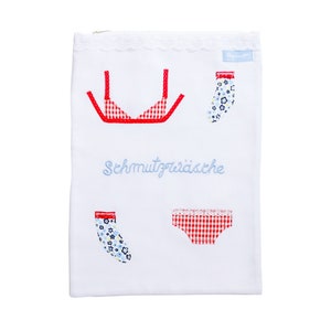 Wäschebeutel Wäschesack Aufbewahrung schmutzige Wäsche Beutel Sack Schmutzwäsche weiß 38 cm x 27 cm bestickt Baumwolle Fair Trade Ringelsuse