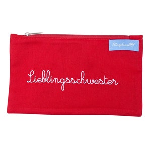 Kosmetiktäschchen Rot Geschenk für die Lieblingsschwester Schwester Kosmetiktasche Schminktäschchen Tasche Beutel Stickerei Weiß 12 x 20 cm