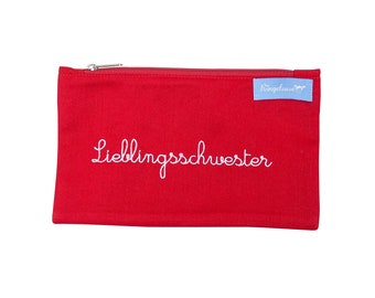 Cosmetic bag red gift for your favorite sister sister cosmetic bag make-up bag bag embroidery white 12 x 20 cm