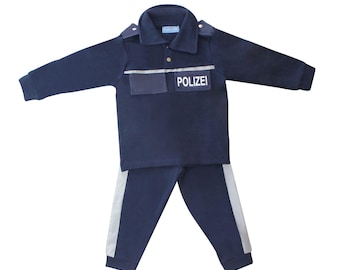 Polizei Uniform Kostüm Verkleidung Polizist Schlafanzug Pyjama Baumwolle Blau Kinder Jungen 80-134 SEK Hose Oberteil lang Dunkelblau