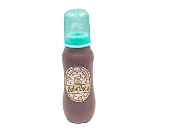 Babybräu German baby bottle drinking bottle beer bottle baby bottle brown fabric cover 15 x 7 cm 240 ml capacity Ringelsuse