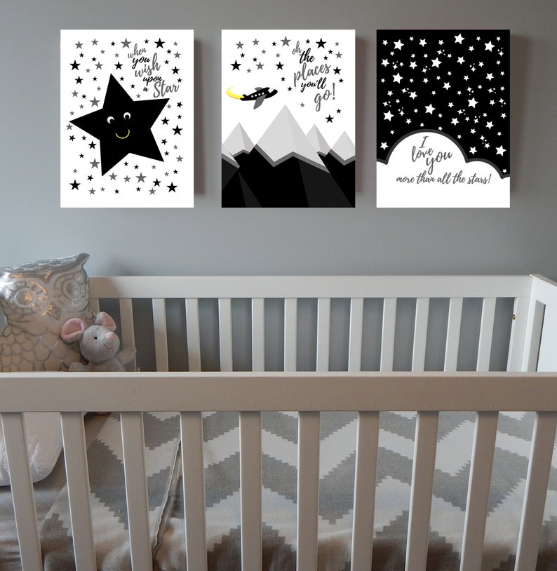 Black & White Nursery Wall Art Printable Stars and Love, Perfect for