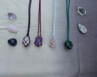 handmade macrame crystal holder necklace-empty stone basket necklace-handmade crystal pouch cage necklace- Interchangeable Without Stone