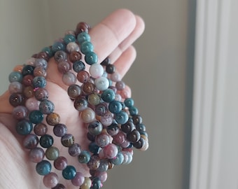 handmade ocean jasper bracelet- green mix color crystal jewelry- healing crystal- healing power- one of a kind- gift for her-Stretch jewelry