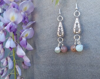 handmade crystal bead earrings -dangle earring-handmade jewelry-silver flower earring with crystal bead-one of a kind-pretty crystal jewelry