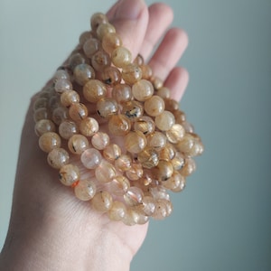 Natural Gold Rutilated Quartz Bracelet- High quality -Powerful healing stone-- one of a kind- gift -Stretch