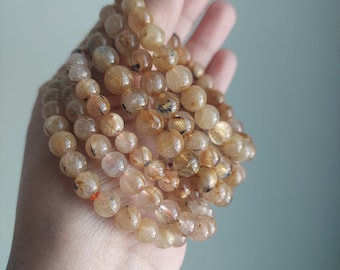 Natural Gold Rutilated Quartz Bracelet- High quality -Powerful healing stone-- one of a kind- gift -Stretch