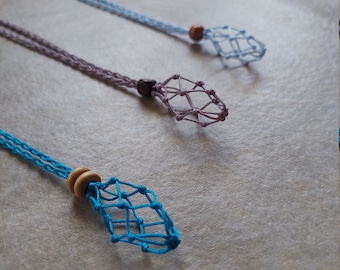 handmade macrame crystal holder necklace-empty stone basket-crystal pouch cage necklace- Interchangeable stone holder Without Stone
