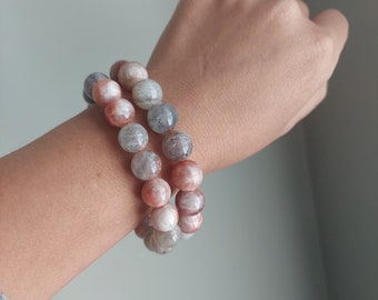 sunstone bracelet-natural arusha sunstone -unique jewelry- healing sunstone jewelry-shinny stone bracelet- stretch bracelet - gift for her