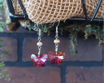 handmade swarovski crystal earrings -dangle earring-handmade jewelry-sparkle butterfly earring-one of a kind earring-pretty crystal jewelry