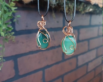 handmade wire wrap botswana green agate necklace-natural crystal jewelry-unique gift-one of a kind jewelry-copper wire wrap jewelry