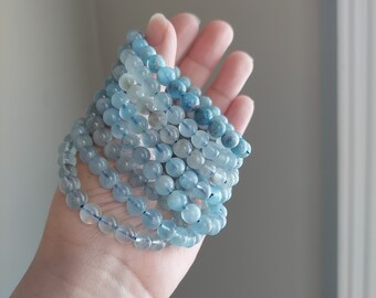 blue stone bracelet- crystal jewelry-one of a kind jewelry- light clear aquamarine crystal bracelet-stretch bracelet-unique gift for her
