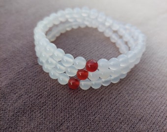 handmade white red agate bracelet- stretch bracelet with crystal bead crystal jewelry- healing crystal- healing power- one of a kind- gift