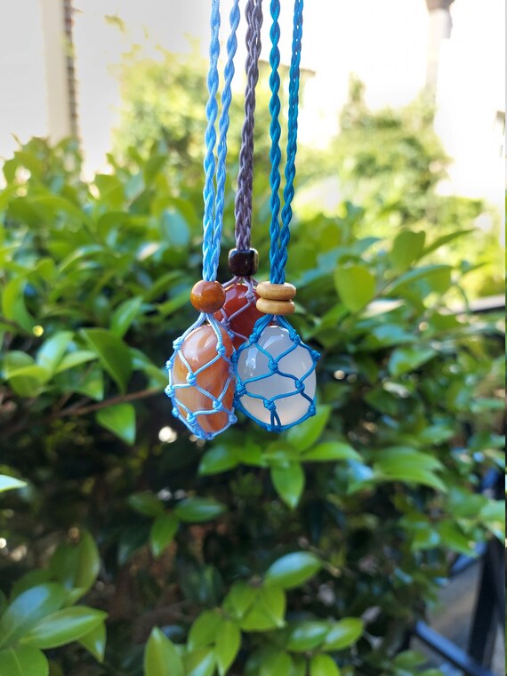 Macrame Necklace with Crystal Gem Stone Cage Holder - MAKE Collectives