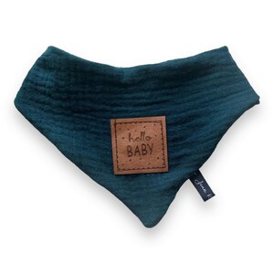Tela de muselina &quot;Hello Baby&quot; gasolina colores lisos bufanda triangular lazo pañuelo bebé niño niño regalo recién nacido regalo bufanda triangular babero