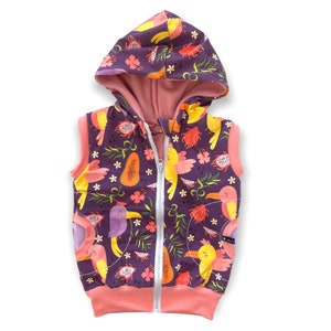 Kuschelweste Jacke Weste Sweatjacke Jersey Teddyplüsch Fleece Papaya Sommerlich Papagei Blätter 68 74 80 86 92 98 104 110 116