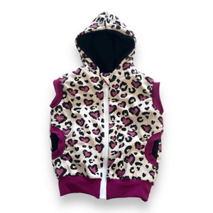 Cuddly vest jacket sweat jacket jersey teddy plush fleece leo print leo pattern leopard pink pink hearts 68 74 80 86 92 98 104 110 116