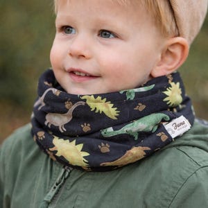 Adjustable Loop Scarf | Sizes 0-12 Years | Dinosaurs | Blue, Black, Green Loop | Baby, Child, Toddler, Tube Scarf